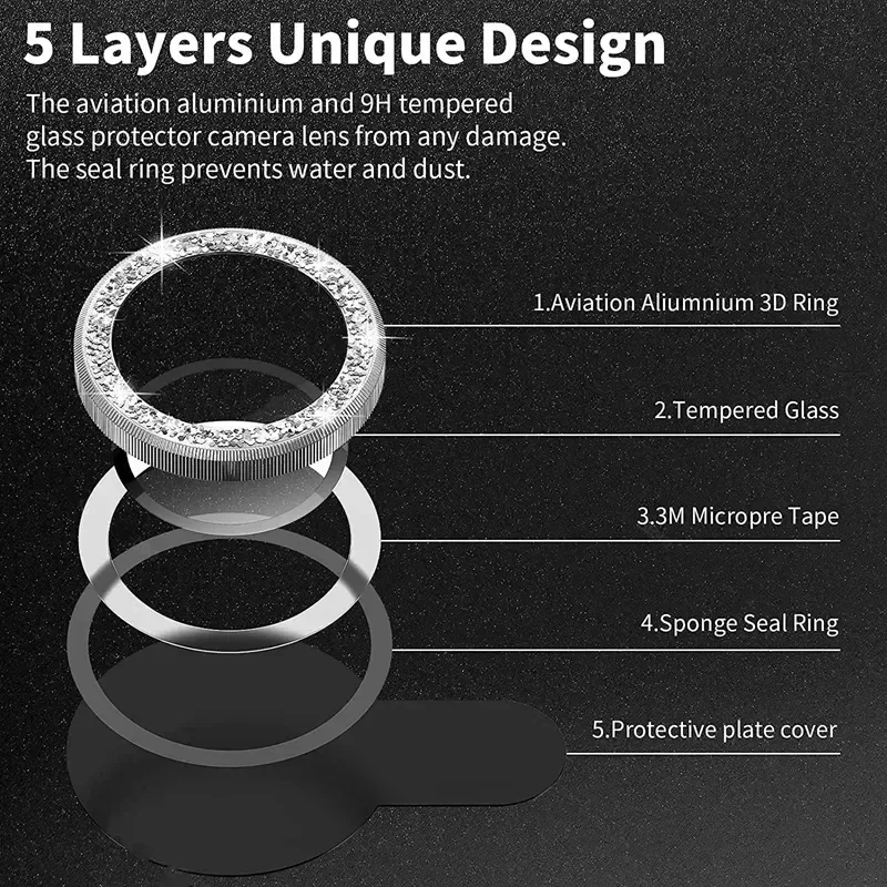 Shiny Diamond Metal Ring Camer - Tempered Glass Screen 9H 评论和价格