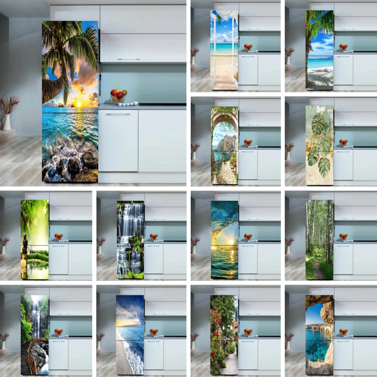 Seaside Beach Fridge Sticker D - Full Cover Adhesive 评论和价格